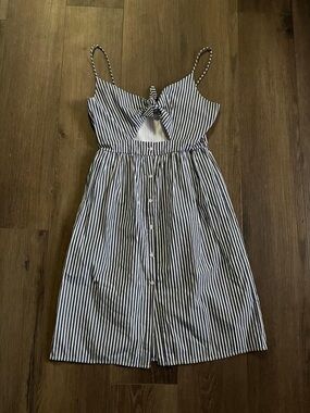 Blue & White Striped button down midi dress